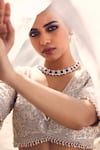 MATSYA_Ivory Blouse And Lehenga Raw Silk Embroidery Gota Turkish Work Bridal Set_at_Aza_Fashions