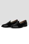 Buy_Ankit V Kapoor_Black Stitchline Thread Almond Toe Plain Mojris _at_Aza_Fashions