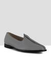 Buy_Ankit V Kapoor_Grey Stitchline Thread Matte Almond Toe Mojris _at_Aza_Fashions