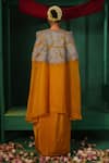 Shop_Kesar Studio_Yellow Silk Applique Cape Open Aaftaab Floral Draped Skirt Set_at_Aza_Fashions