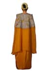 Kesar Studio_Yellow Silk Applique Cape Open Aaftaab Floral Draped Skirt Set_Online_at_Aza_Fashions