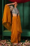 Buy_Kesar Studio_Yellow Silk Applique Cape Open Aaftaab Floral Draped Skirt Set