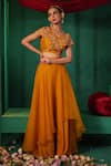 Buy_Kesar Studio_Yellow Silk Embroidered Thread V-neck Anahira Overlap Panel Lehenga With Blouse _Online_at_Aza_Fashions