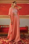 Shop_Kesar Studio_Pink Silk Embellished Mirrorwork Cape Open Chamak Lehenga Set_Online_at_Aza_Fashions