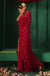 Shop_Kesar Studio_Red Georgette Embellished Sequin V-neck High-low Kaftan With Flared Pant _Online_at_Aza_Fashions