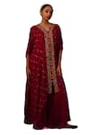 Kesar Studio_Red Georgette Embellished Sequin V-neck High-low Kaftan With Flared Pant _at_Aza_Fashions