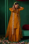 Buy_Kesar Studio_Yellow Silk Embellished Sequin Jacket Daylily Floral Embroidered Kurta Set _at_Aza_Fashions