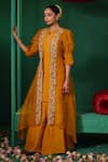 Buy_Kesar Studio_Yellow Silk Embellished Sequin Jacket Daylily Floral Embroidered Kurta Set 