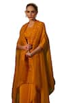 Buy_Kesar Studio_Yellow Silk Applique Bead Cape Open Floral Punch Embellished Draped Skirt Set _Online_at_Aza_Fashions