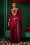 Buy_Kesar Studio_Red Silk Embellished Sequin Round Kaanch Mirror Kurta Flared Pant Set _at_Aza_Fashions