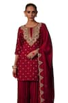 Kesar Studio_Red Silk Embellished Sequin Round Kaanch Mirror Kurta Flared Pant Set _Online_at_Aza_Fashions