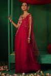 Buy_Kesar Studio_Red Silk Embellished Thread Round Masakali Solid Pant Tasselled Sash Set_Online_at_Aza_Fashions