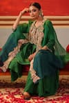 Buy_Kesar Studio_Green Silk Handwork Mori Kurta Round Neck K Dhaage Ombre Cape With Set _at_Aza_Fashions