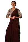 Buy_Kesar Studio_Brown Silk Handwork 3d Flower Round Naqsh Draped Skirt With Hand Work Blouse _Online_at_Aza_Fashions