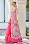 Buy_Osaa by Adarsh_Pink Organza Embroidery Floral Jacket Open Scarlet Zardozi Long Skirt Set _Online_at_Aza_Fashions