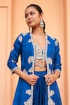 Shop_Osaa by Adarsh_Blue Organza Embroidery Floral Jacket Open Neck Long Draped Skirt Set _at_Aza_Fashions