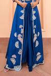 Osaa by Adarsh_Blue Organza Embroidery Floral Jacket Open Neck Long Draped Skirt Set _Online_at_Aza_Fashions