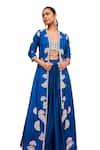 Buy_Osaa by Adarsh_Blue Organza Embroidery Floral Jacket Open Neck Long Draped Skirt Set _Online_at_Aza_Fashions