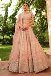 Buy_Osaa by Adarsh_Peach Tissue Silk Embroidery Floral Scoop Neck Butta Bridal Lehenga Set _at_Aza_Fashions