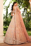 Shop_Osaa by Adarsh_Peach Tissue Silk Embroidery Floral Scoop Neck Butta Bridal Lehenga Set _at_Aza_Fashions