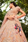 Osaa by Adarsh_Peach Tissue Silk Embroidery Floral Scoop Neck Butta Bridal Lehenga Set _Online_at_Aza_Fashions