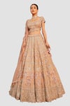 Osaa by Adarsh_Peach Tissue Silk Embroidery Floral Scoop Neck Butta Bridal Lehenga Set _at_Aza_Fashions