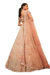 Shop_Osaa by Adarsh_Peach Tissue Silk Embroidery Floral Scoop Neck Butta Bridal Lehenga Set 