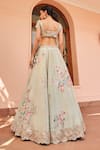 Shop_Osaa by Adarsh_Green Tissue Silk Embroidery Floral V Neck Flower Vine Bridal Lehenga Set _at_Aza_Fashions