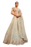 Shop_Osaa by Adarsh_Green Tissue Silk Embroidery Floral V Neck Flower Vine Bridal Lehenga Set _Online_at_Aza_Fashions