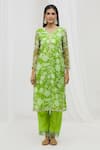 Buy_Yuvrani Jaipur_Green Chanderi Floral V Neck Pattern Straight Kurta Set 