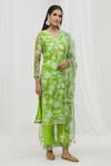 Shop_Yuvrani Jaipur_Green Chanderi Floral V Neck Pattern Straight Kurta Set _Online_at_Aza_Fashions