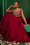 Buy_Kesar Studio_Red Silk Handwork Floral Sweetheart Ruhaniyaat Hand Work Blouse With Lehenga _Online_at_Aza_Fashions