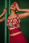 Kesar Studio_Red Silk Handwork Floral Sweetheart Ruhaniyaat Hand Work Blouse With Lehenga _at_Aza_Fashions