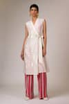 Buy_Madder Much_Ivory Handloom Chanderi Silk Embroidered Argon Sheer Wrap Tunic Dress Pant Set _at_Aza_Fashions