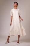 Buy_Madder Much_White Handloom Chanderi Silk Embroidered Sequin Hazel Featherlight Midi Dress