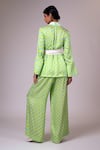 Madder Much_Green Top And Pant Modal Satin Printed Geometric Shawl Collar Krypt Set _Online_at_Aza_Fashions