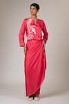 Buy_Madder Much_Pink Modal Satin Embroidered Thread Round Pahi Wrap Kimono Dress _at_Aza_Fashions