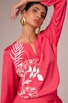 Madder Much_Pink Modal Satin Embroidered Thread Round Pahi Wrap Kimono Dress _Online_at_Aza_Fashions