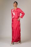 Buy_Madder Much_Pink Modal Satin Embroidered Thread Round Pahi Wrap Kimono Dress _Online_at_Aza_Fashions