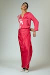 Shop_Madder Much_Pink Modal Satin Embroidered Thread Round Pahi Wrap Kimono Dress _Online_at_Aza_Fashions