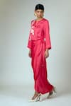 Madder Much_Pink Modal Satin Embroidered Thread Round Pahi Wrap Kimono Dress _at_Aza_Fashions