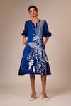 Buy_Madder Much_Blue Linen Satin Embroidered Thread Round Sonic Midi Dress_at_Aza_Fashions
