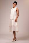 Madder Much_Ivory Handloom Chanderi Silk Embroidered Thread Valarie Stepped Midi Dress _at_Aza_Fashions