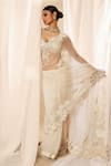 Buy_Rohit Bal_Ivory Net Embroidered Floral Cutwork Soft Saree Set _at_Aza_Fashions