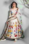 Rohit Bal_Ivory Chanderi Silk Printed Floral Round Anarkali Pant Set_Online_at_Aza_Fashions