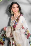 Buy_Rohit Bal_Ivory Chanderi Silk Printed Floral Round Anarkali Pant Set_Online_at_Aza_Fashions