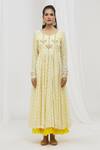 Yuvraani Jaipur_Yellow Silk, Organza, Satin Mirrors, Fringe, Chevron Print Anarkali With Dupatta _at_Aza_Fashions