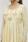 Yuvraani Jaipur_Yellow Silk, Organza, Satin Mirrors, Fringe, Chevron Print Anarkali With Dupatta _Online_at_Aza_Fashions