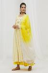 Buy_Yuvraani Jaipur_Yellow Silk, Organza, Satin Mirrors, Fringe, Chevron Print Anarkali With Dupatta _Online_at_Aza_Fashions