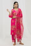 Shop_Yuvrani Jaipur_Pink Chanderi Floral V Neck Straight Pattern Kurta Set _Online_at_Aza_Fashions